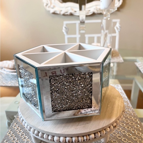 Tahari Bath Tahari Diamond Crystal Glass Bling Makeup Brush Or Pen Holder Swivel Base New